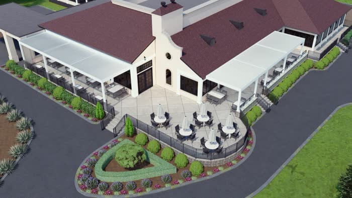 Lake Success Country Club Long Island NY motorized louvered roof design rendering — Breslow white finish
