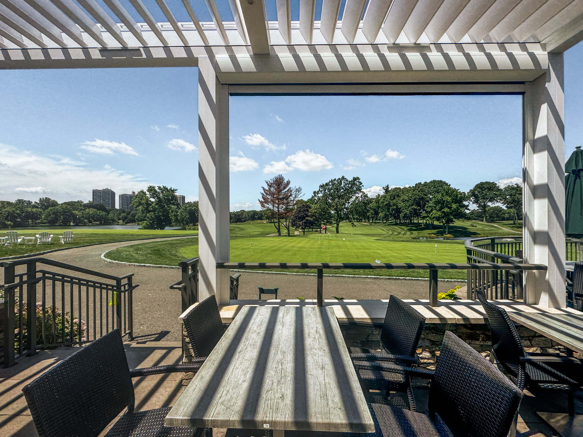 Completed Breslow R-Blade motorized louvered roof at Lake Success Country Club