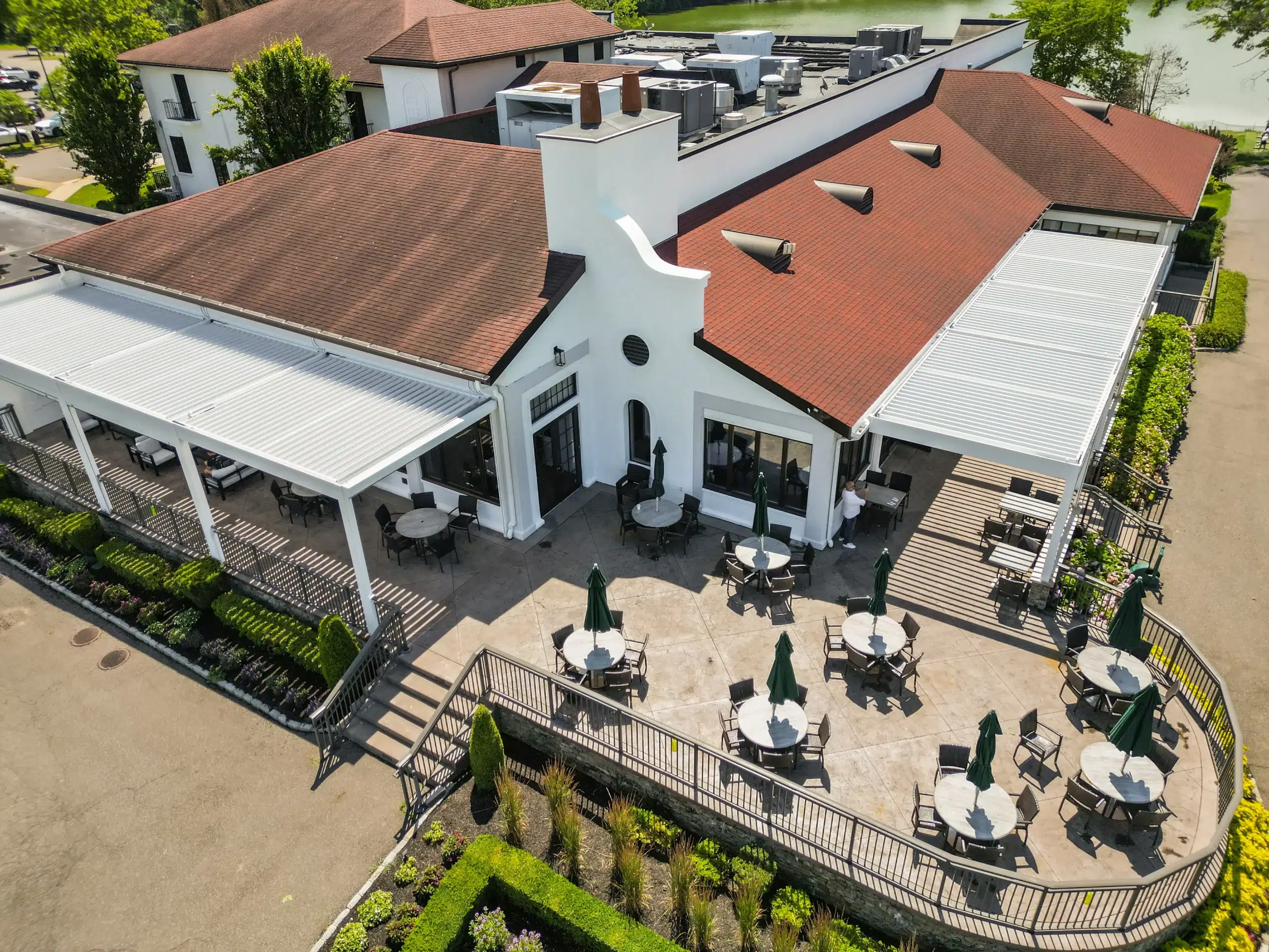 The same Breslow pergola project after installation, matching the approved rendering